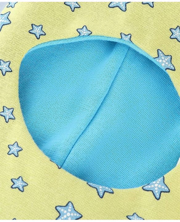 Babyhug Knit Reversible Monkey Cap With Star Print Light Blue - Diameter 10 cm