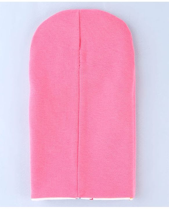 Babyhug Knit Reversible Monkey Cap With Star Print Dark Pink - Diameter 9 cm