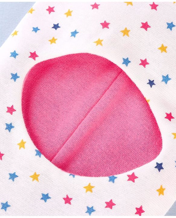 Babyhug Knit Reversible Monkey Cap With Star Print Dark Pink - Diameter 9 cm