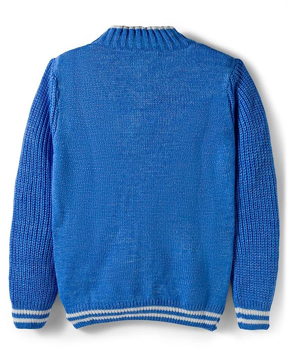 Pine Kids Knit Full Sleeves Pullover Sweater with Cable Knit Design -Blue