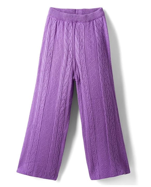Pine Kids Knit Full Raglan Sleeves Sweater Set with Cable Knit Design - Purple