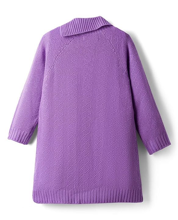Pine Kids Knit Full Raglan Sleeves Sweater Set with Cable Knit Design - Purple