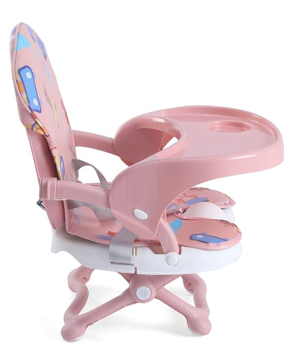 Babyhug 2 in 1 Kids Feeding Chair & Booster Chair with Removable Tray & Seat Cushion - Pink| Adjustable Height| Safety Harness| Foldable Legs| Non Slip Base| Easy to Clean| Durable Built