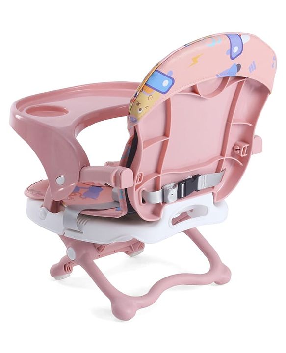 Babyhug 2 in 1 Kids Feeding Chair & Booster Chair with Removable Tray & Seat Cushion - Pink| Adjustable Height| Safety Harness| Foldable Legs| Non Slip Base| Easy to Clean| Durable Built