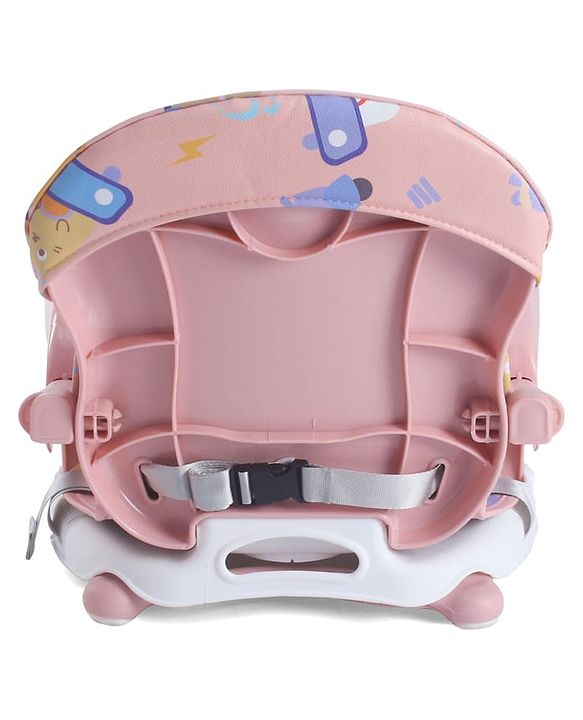 Babyhug 2 in 1 Kids Feeding Chair & Booster Chair with Removable Tray & Seat Cushion - Pink| Adjustable Height| Safety Harness| Foldable Legs| Non Slip Base| Easy to Clean| Durable Built