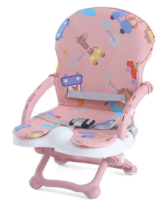 Babyhug 2 in 1 Kids Feeding Chair & Booster Chair with Removable Tray & Seat Cushion - Pink| Adjustable Height| Safety Harness| Foldable Legs| Non Slip Base| Easy to Clean| Durable Built