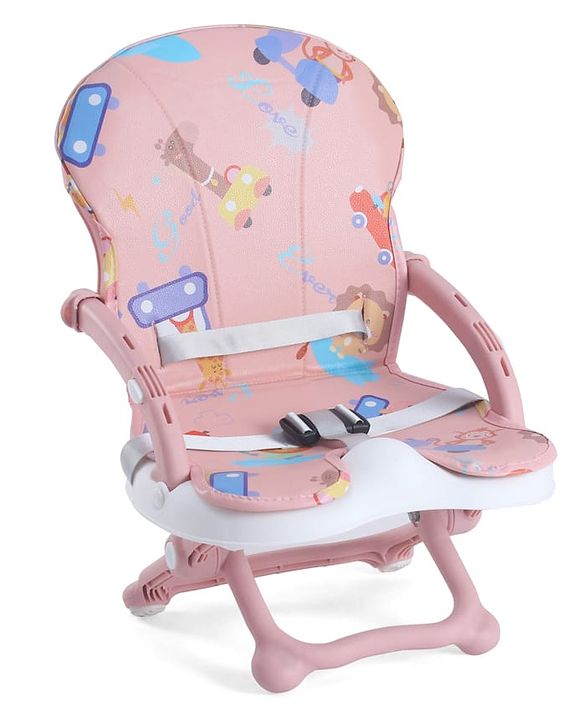 Babyhug 2 in 1 Kids Feeding Chair & Booster Chair with Removable Tray & Seat Cushion - Pink| Adjustable Height| Safety Harness| Foldable Legs| Non Slip Base| Easy to Clean| Durable Built