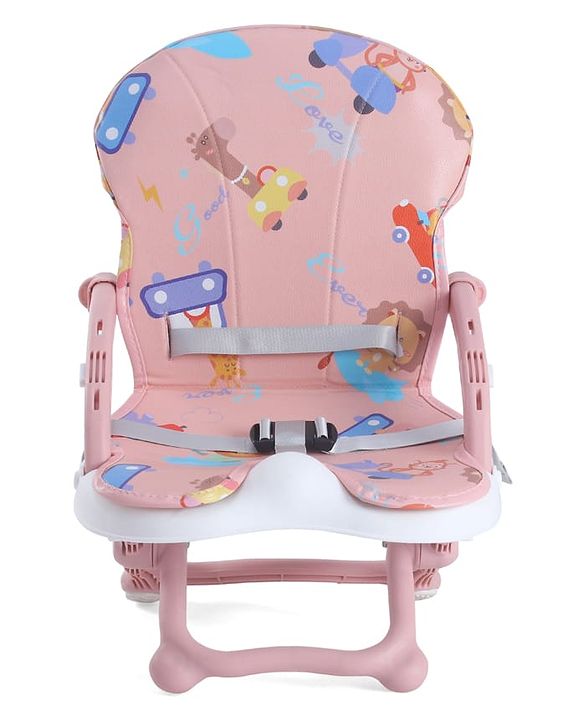 Babyhug 2 in 1 Kids Feeding Chair & Booster Chair with Removable Tray & Seat Cushion - Pink| Adjustable Height| Safety Harness| Foldable Legs| Non Slip Base| Easy to Clean| Durable Built