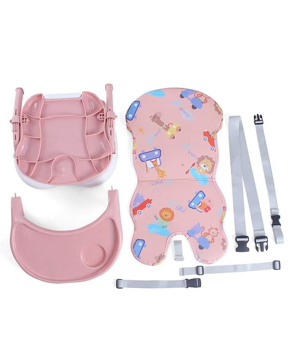 Babyhug 2 in 1 Kids Feeding Chair & Booster Chair with Removable Tray & Seat Cushion - Pink| Adjustable Height| Safety Harness| Foldable Legs| Non Slip Base| Easy to Clean| Durable Built