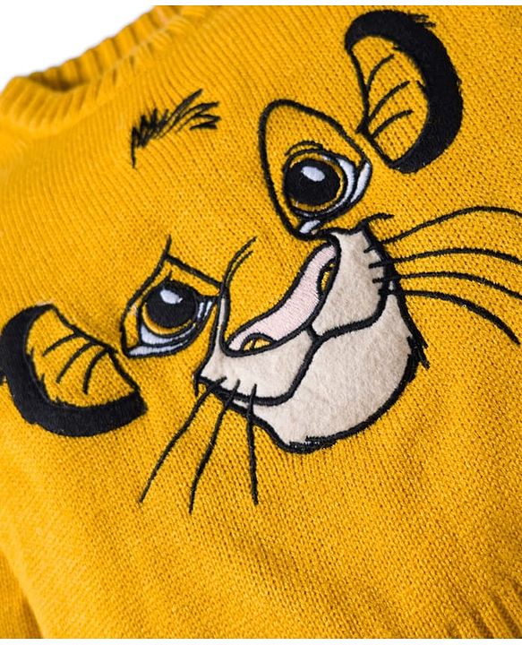 Babyhug Disney Woven Full Sleeves Sweater Set With Lion King Graphics - Yellow
