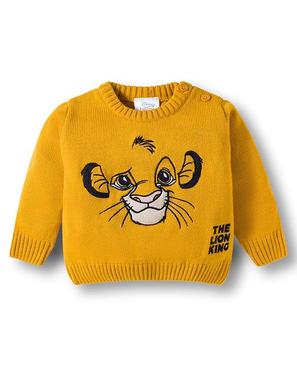 Babyhug Disney Woven Full Sleeves Sweater Set With Lion King Graphics - Yellow