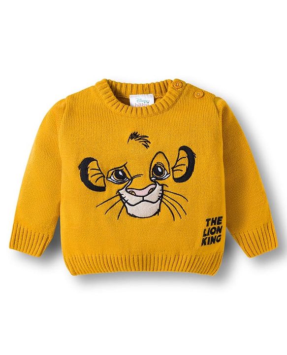 Babyhug Disney Woven Full Sleeves Sweater Set With Lion King Graphics - Yellow