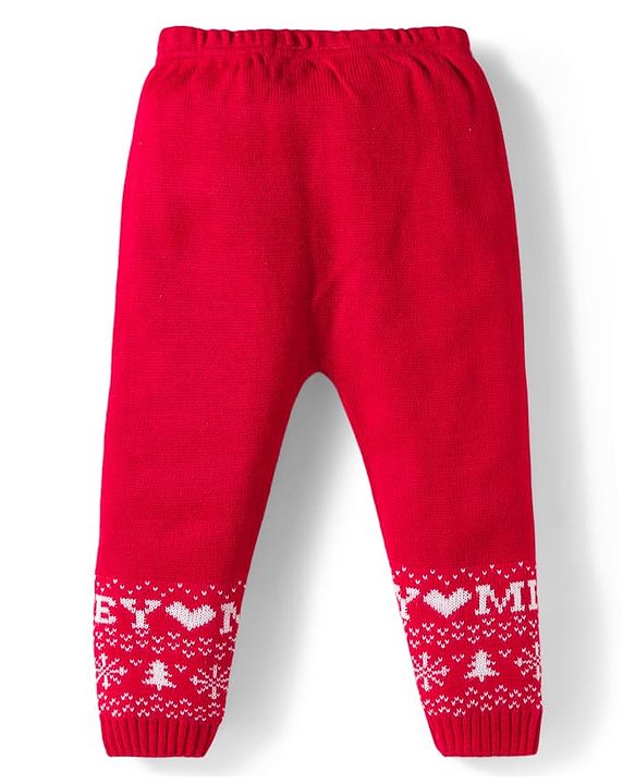 Babyhug Disney Woven Full Sleeves Sweater Set With Mickey Mouse Graphics & Cap - Red