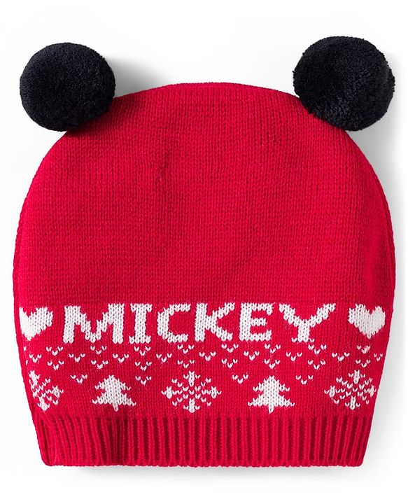 Babyhug Disney Woven Full Sleeves Sweater Set With Mickey Mouse Graphics & Cap - Red