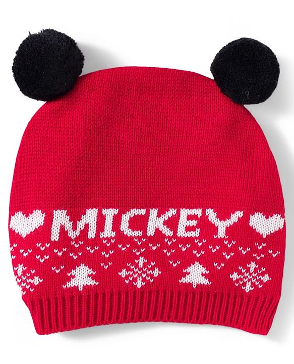 Babyhug Disney Woven Full Sleeves Sweater Set With Mickey Mouse Graphics & Cap - Red