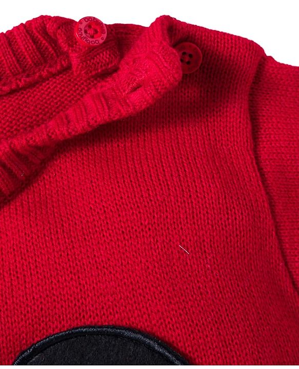 Babyhug Disney Woven Full Sleeves Sweater Set With Mickey Mouse Graphics & Cap - Red