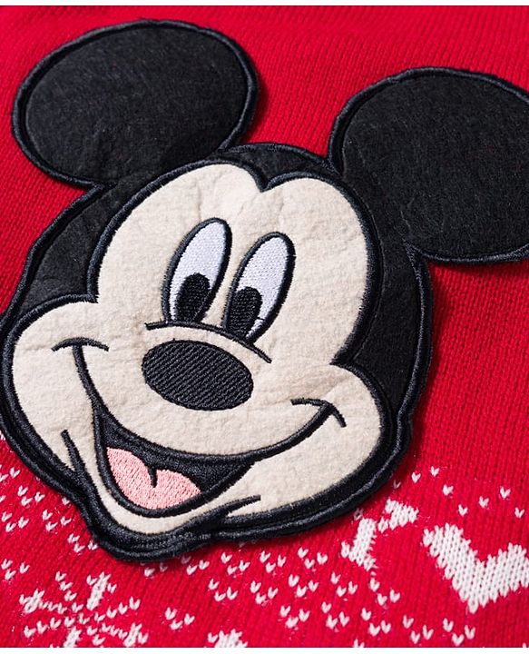 Babyhug Disney Woven Full Sleeves Sweater Set With Mickey Mouse Graphics & Cap - Red