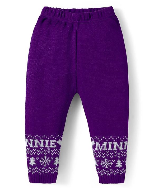 Babyhug Disney Woven Full Sleeves Sweater Set With Minnie Mouse Graphics - Purple