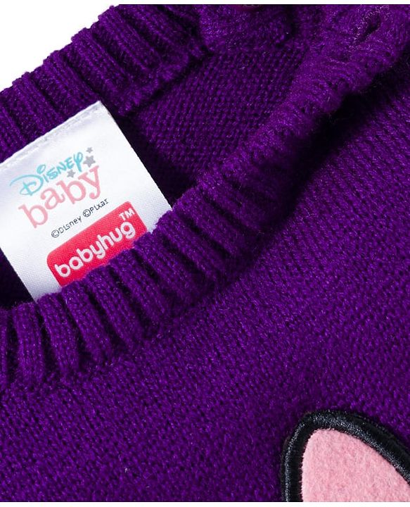 Babyhug Disney Woven Full Sleeves Sweater Set With Minnie Mouse Graphics - Purple