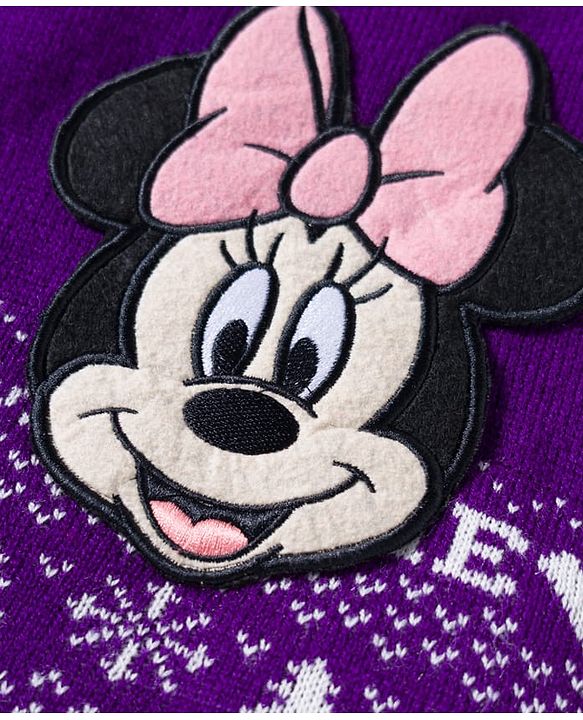 Babyhug Disney Woven Full Sleeves Sweater Set With Minnie Mouse Graphics - Purple