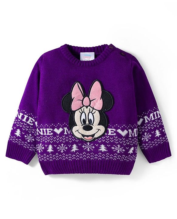 Babyhug Disney Woven Full Sleeves Sweater Set With Minnie Mouse Graphics - Purple