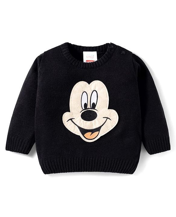 Babyhug Disney Woven Full Sleeves Sweater Set With Mickey Mouse Graphics & Cap - Navy Blue & Red