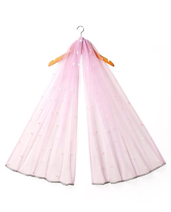 Babyhug Net Woven Ruffle Sleeve Choli Lehenga & Dupatta Set with Floral Sequenced Embroidery - Lavender