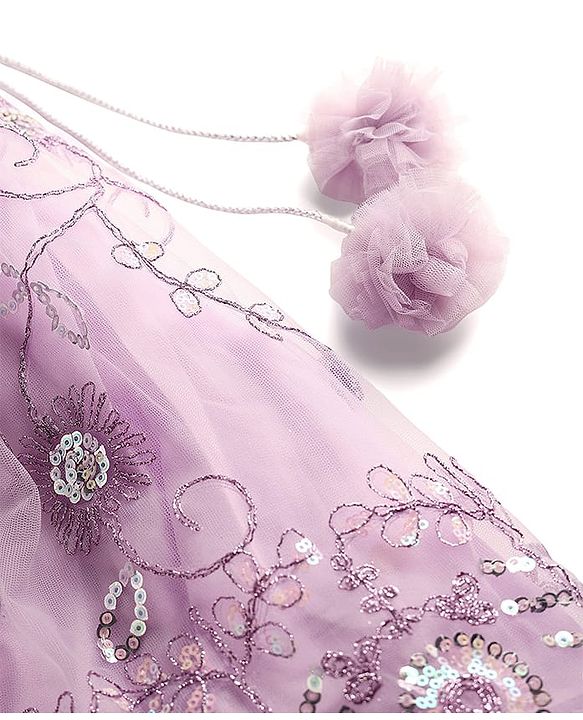 Babyhug Net Woven Ruffle Sleeve Choli Lehenga & Dupatta Set with Floral Sequenced Embroidery - Lavender