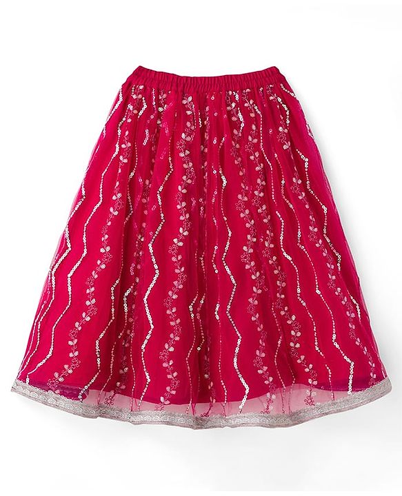 Babyhug Net Woven Sleeveless Choli Lehenga & Dupatta Set with Sequence Embroidery - Fuchsia