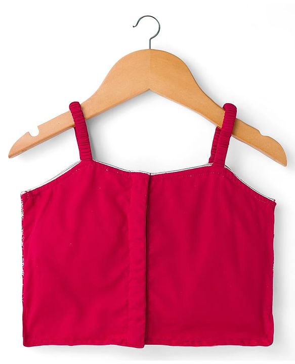 Babyhug Net Woven Sleeveless Choli Lehenga & Dupatta Set with Sequence Embroidery - Fuchsia