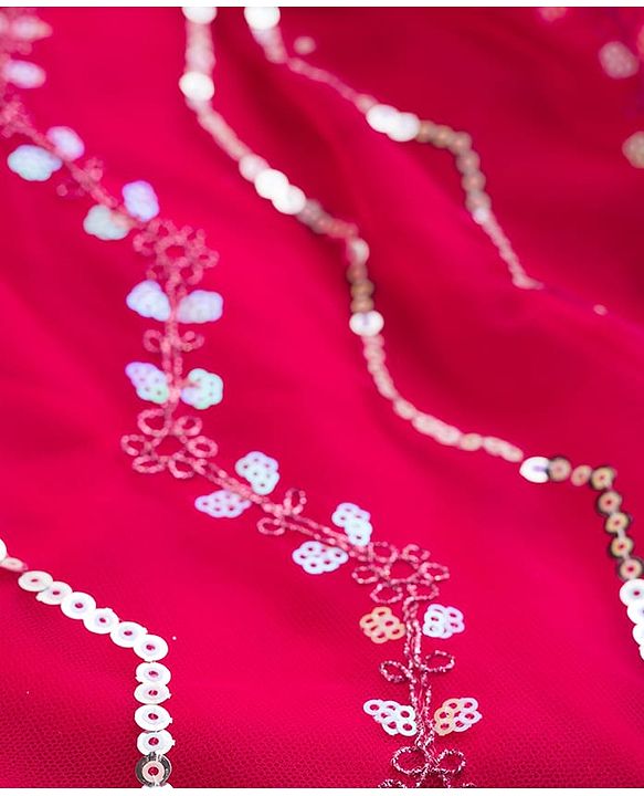 Babyhug Net Woven Sleeveless Choli Lehenga & Dupatta Set with Sequence Embroidery - Fuchsia