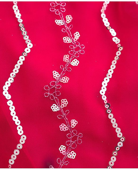 Babyhug Net Woven Sleeveless Choli Lehenga & Dupatta Set with Sequence Embroidery - Fuchsia