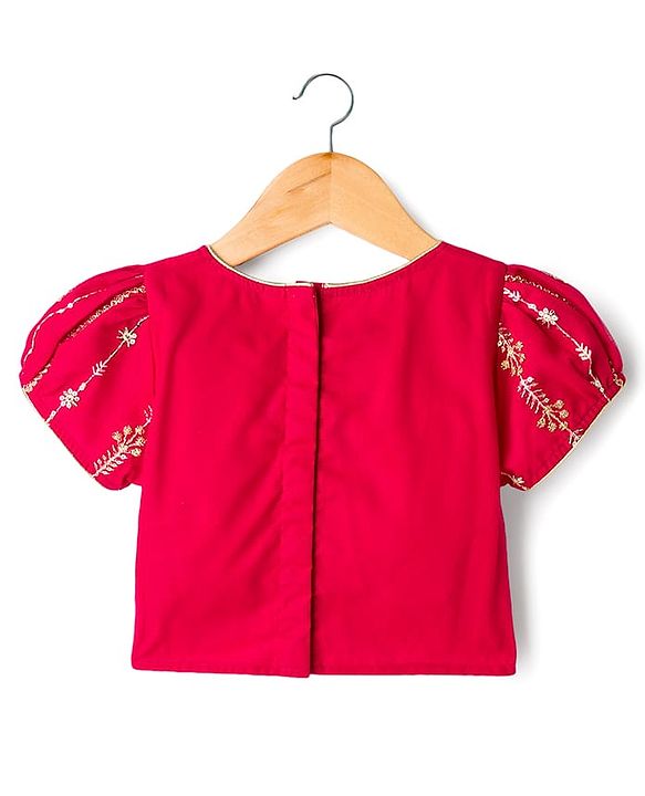 Babyhug Woven Half Sleeves Floral Embroidered Choli Lehenga & Dupatta Set - Maroon