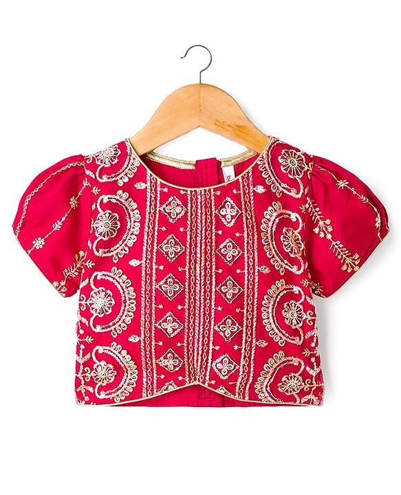 Babyhug Woven Half Sleeves Floral Embroidered Choli Lehenga & Dupatta Set - Maroon
