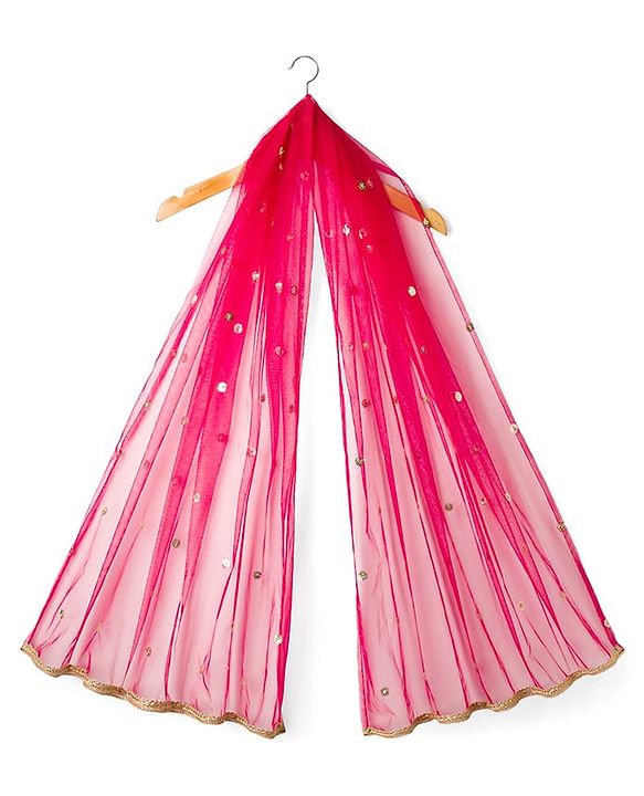 Babyhug Woven Half Sleeves Floral Embroidered Choli Lehenga & Dupatta Set - Maroon