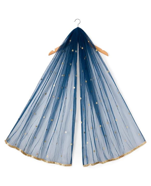 Babyhug Woven Frill Sleeves Embroidered Choli Lehenga Set with Dupatta Sequin & Lace Detailing - Red & Navy Blue