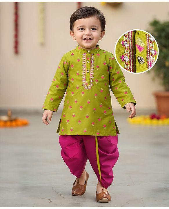 BABYHUG BOYS BROCADE KURTA DHOTI SET 18-24M GREEN