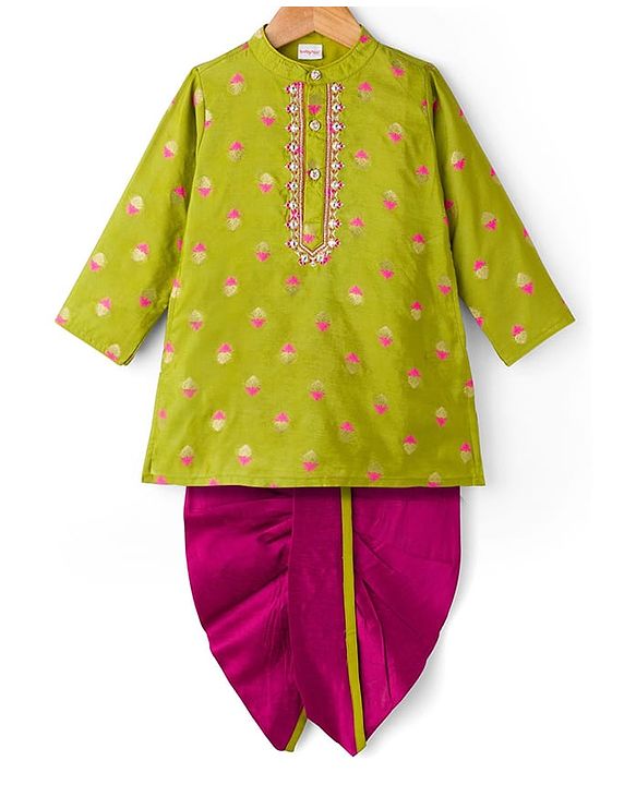 BABYHUG BOYS BROCADE KURTA DHOTI SET 18-24M GREEN
