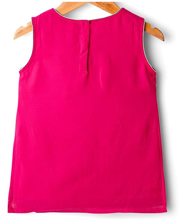 Babyhug Net Woven Sleeveless Choli Lehenga Set with Dupatta Sequin Embroidered Mirror Work - Fuchsia