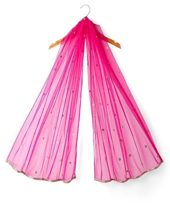 Babyhug Net Woven Sleeveless Choli Lehenga Set with Dupatta Sequin Embroidered Mirror Work - Fuchsia