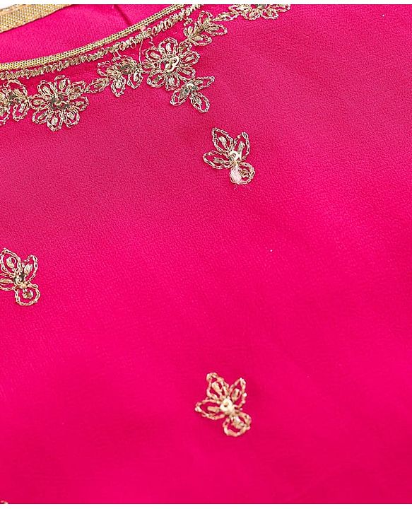 Babyhug Net Woven Sleeveless Choli Lehenga Set with Dupatta Sequin Embroidered Mirror Work - Fuchsia