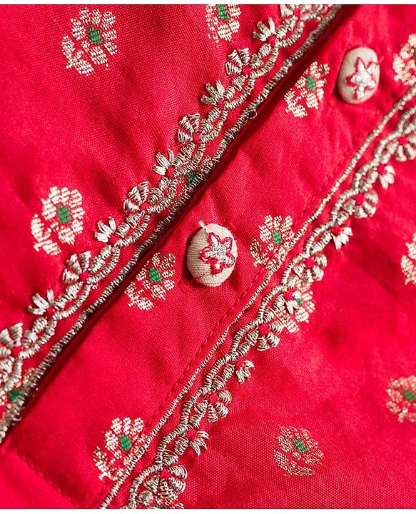 Babyhug Brocade Woven Full Sleeves Kurta Pajama Set with Floral Motif Print - Red