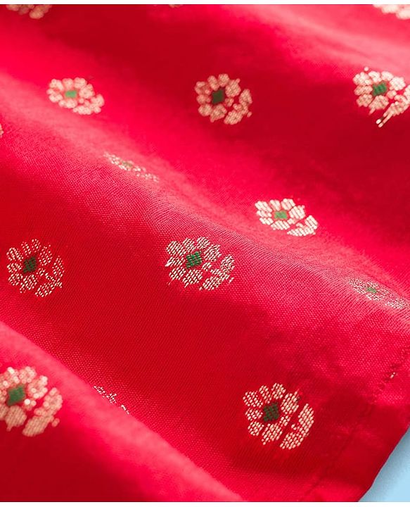 Babyhug Brocade Woven Full Sleeves Kurta Pajama Set with Floral Motif Print - Red