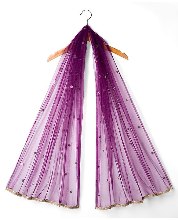 Babyhug Chanderi Woven Three Fourth Sleeves Choli Lehenga & Dupatta Set with Floral Embroidery - Purple