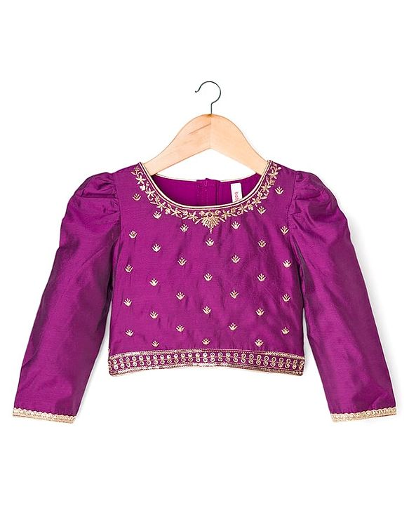 Babyhug Woven Three Fourth Sleeves Choli Lehenga & Dupatta Set With Floral Embroidery - Wine