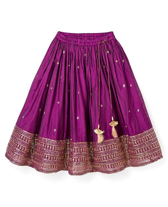 Babyhug Woven Three Fourth Sleeves Choli Lehenga & Dupatta Set With Floral Embroidery - Wine