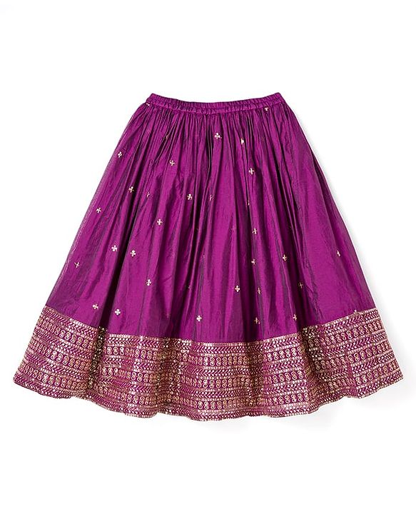 Babyhug Woven Three Fourth Sleeves Choli Lehenga & Dupatta Set With Floral Embroidery - Wine