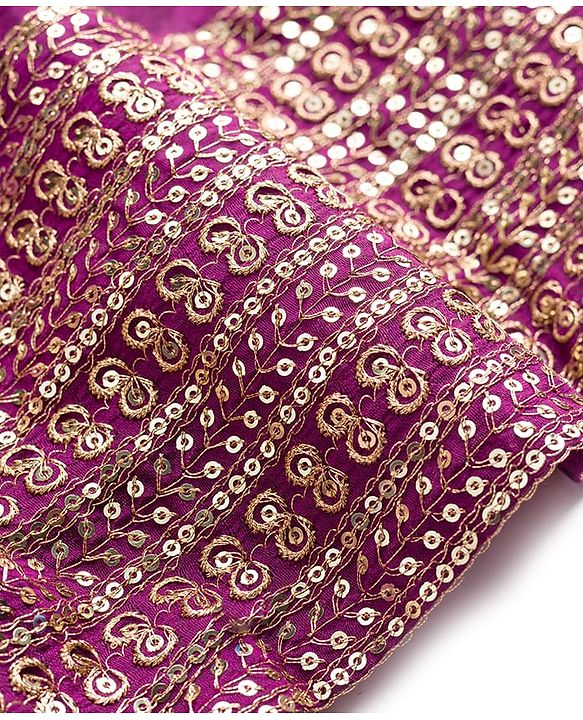 Babyhug Woven Three Fourth Sleeves Choli Lehenga & Dupatta Set With Floral Embroidery - Wine