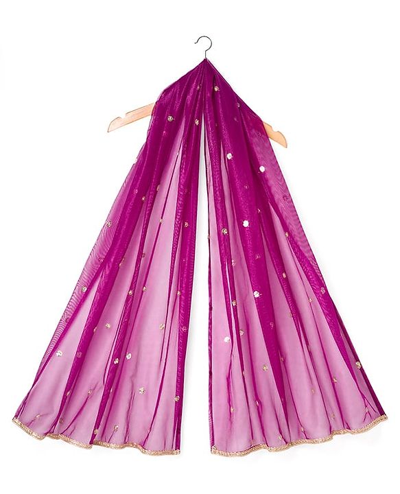 Babyhug Woven Three Fourth Sleeves Choli Lehenga & Dupatta Set With Floral Embroidery - Wine