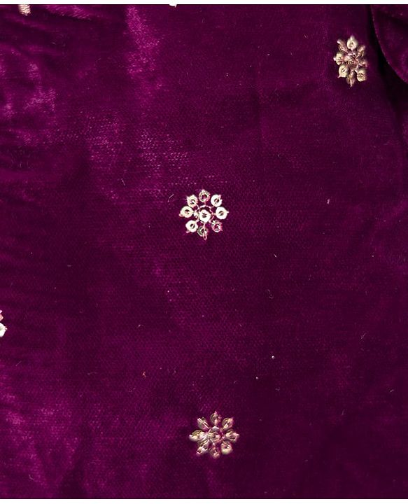 Babyhug Velvet Woven Short Sleeves Floral Embroidered  Choli Lahenga Set with Dupatta - Wine